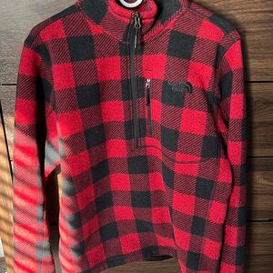 The North Face Red and Black Plaid Fleece Pullover